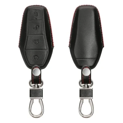 Image de kwmobile Coque Compatible avec BYD Atto 3 / Han/Tang/Dolphin/Yuan/Seal de clé Voiture en Cuir véritable Anneau Porte clés Noir Rouge