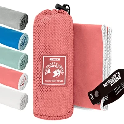 Image de Backpacker&#039;s Journey Serviette Microfibre, Sport Musculation, Piscine compacte, Ultra légère et Rapidement sèche, de Bain Microfibre Parfait pour la Plage