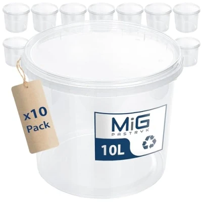 Image de MIG Seau transparent avec couvercle 10 l x En plastique hermétique et adapté à un usage alimentaire Petits seaux empilables pour la maison l&#039;industrie idéal