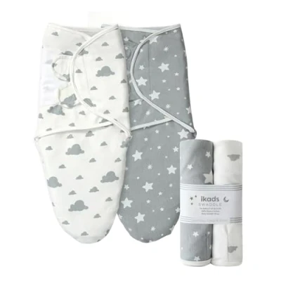 Image de Imperial Rooms Lot de 2 couvertures d&#039;emmaillotage pour bébé 0 à 3 mois, tissu 100 % coton bio respirant, doux et confortable, garçon fille (gris)