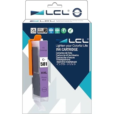 Image de LCL Cartouche d&#039;encre Compatible CLI 581 PB XL XXL 1999C001 12.5 ML (1Bleu Photo) Remplacement pour Canon PIXMA TS8150 TS8151 TS8152 TS9150 TS9155 TS8250 TS8251 TS8252 Printer.
