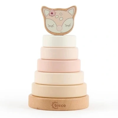 Image de Bieco Tour empilable pour bébé en bois durable FSC® 19 cm À partir de 1 an Anneaux empilables à