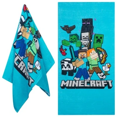 Image de Minecraft Serviette De Plage pour Enfants, Bain 100% Coton à Séchage Rapide 70 x 140 cm