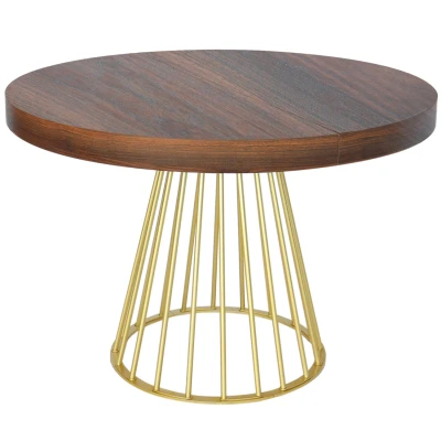 Image de Menzzo Table Ronde Extensible Soare Bois Noisette Pieds Or
