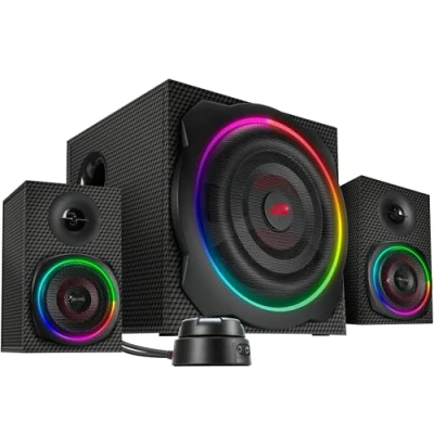 Image de Speedlink GRAVITY CARBON RGB 2.1 Système de Haut Parleurs avec Subwoofer, Bluetooth et jack 3,5mm AUX, 120 W, Enceinte PC Gamer Caisson Basses, noir