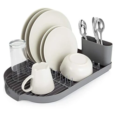 Image de TOWER Égouttoir à Vaisselle Compact avec Porte Couverts en Acier Inoxydable chromé, Facile Nettoyer, Gris T847000 32 x 45 13 cm
