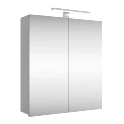 Image de Planetmöbel Merkur Armoire de salle bain à miroir avec éclairage 60 cm large suspendue Éclairage LED chromé Blanc/gris