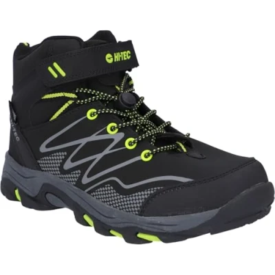 Image de HI TEC Blackout MID WP JR Unisex Chaussures de marche pour enfants, Taille: 38, Black/lime Matière synthétique / textile