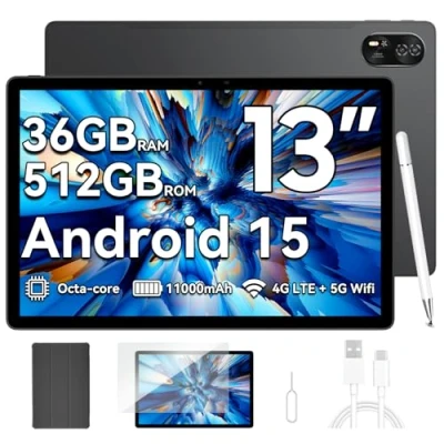 Image de Blackview Mega8 Tablette 13 Pouces Android 15, 90Hz 2K Tactile, 2.2GHz Octa Core T620 Tablettes Gaming, 12Go RAM + 512Go ROM/2To TF, 4G LTE SIM, 11000mAh/50MP 13MP/Gemini AI2.0/Widevine L1