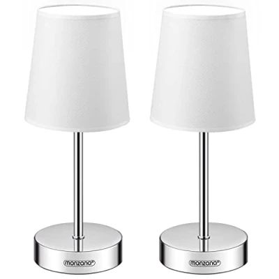 Image de Monzana Set de 2 lampe table Blanc avec abat jour chevet interrupteur E14 pour chambre salon décoration