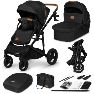 Image de LIONELO MARI TOUR 2en1 Poussette Canne Bébé jusqu&#039;à 22 kg Nacelle Siège auto Réglage du Dossier Pliable Ceintures à 5 points, Roues Tout Terrain 360 Poussettes Combinées