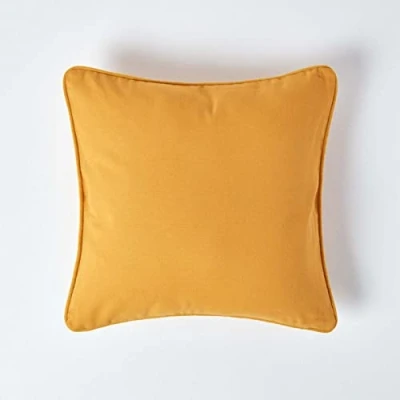 Image de HOMESCAPES Housse de Coussin Uni Jaune Moutarde en 100% Coton, 45x45 cm