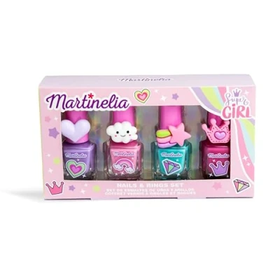 Image de MARTINELIA Set Manucure Enfant Coffret de 4 Vernis à Ongles Base d&#039;Eau Pour Enfants et Bagues Fille Sans Produit Toxique Cadeau