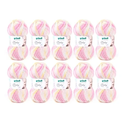 Image de Fil Gründl Baby color (fil pour tricot &amp; crochet au caractère laineux, composé de 70 % d’acrylique et 30 polyamide, 50 g / 150 m, aiguilles n 3 ½ à 4 ½, 10 x g), Rose Multicolor