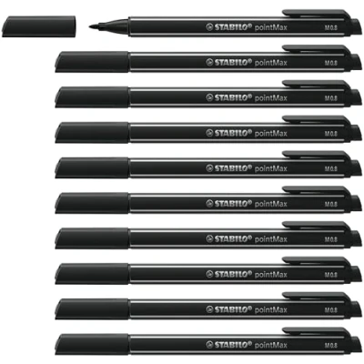Image de Stylo feutre STABILO pointMax Lot x 10 stylos feutres pointe moyenne Noir