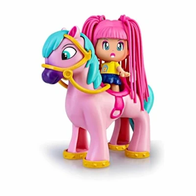 Image de Pinypon Pack Poney et Figurine Assortie avec Cheveux étonnants, crinière Queue du Peuvent être changées, fers à Cheval rênes Amovibles, pour Enfants partir de 4 Ans