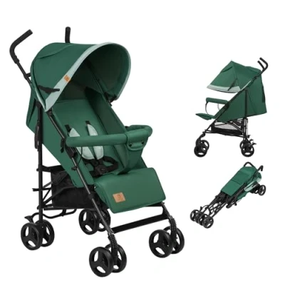 Image de LIONELO Elia poussette canne à 15 kg, réglage du dossier jusqu’à la position couchée, grand panier, système de pliage rapide, moustiquaire, chauffe pieds (Green Forest)