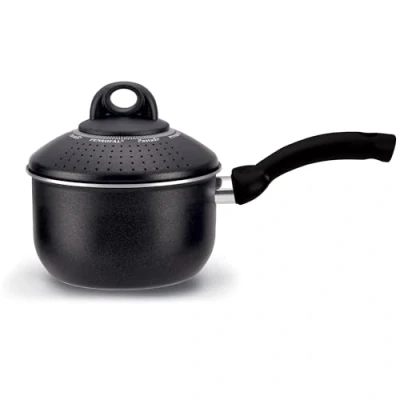Image de Pensofal, Casserole à pâte, aluminium avec revêtement antiadhésif, diamètre 16 cm, 1,5 L, manche en bakélite, convient l&#039;induction, effet pierre, noir