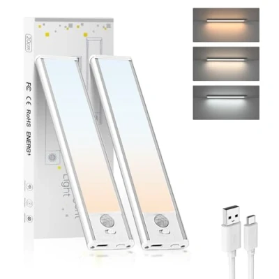 Image de Moman Reglette LED Cuisine, 20CM/2Pcs Lumiere Detecteur de Mouvement Interieur Lampe sans Fil avec 2 Mode 3 Couleur Eclairage Cuisine sous Meuble Variable,