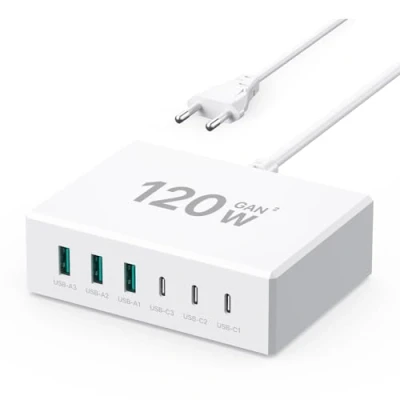 Image de Chargeur USB C 120W GaN, Multiple 【3USB + 3USB A】 PD, Station de Charge 6 Ports Compatible avec iPhone/Samsung/Google/Tablette/Mobile Power et Autres appareils (Blanc)