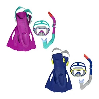 Image de Bestway Kit Palmes, Masque et Tuba Crusader pour les Jeunes de 7 Ans plus