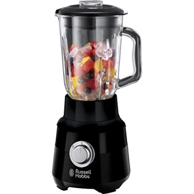 Image de Russell Hobbs Mixeur [Fonction Pulse] Noir mat (Bol en verre 1,5 L, 650W, 2 Vitesses, Lame acier inoxydable amovible, Blender sans BPA pour smoothie et coktails, Pieds anti dérapants) 24722 56