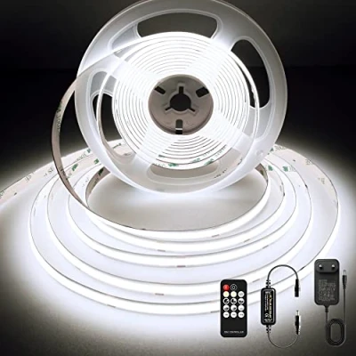 Image de BERIXDEEP Ruban LED COB 5M, Bande Lumineuse Dimmable avec Telecommande et Alimentation, DC24V, CRI&gt;90, 480LEDs/m, Largeur 8mm, Blanc Froid pour Décoration de Chambre, 6000K