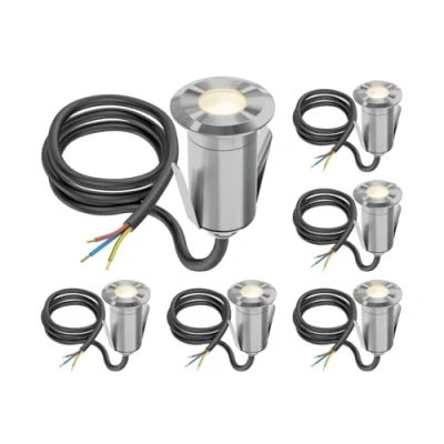 Image de ledscom.de 6 pièces LED encastrées dans le sol GLOX pour l&#039;extérieur, IP67, aluminium, rond, 33mm Ø, blanc chaud, mat