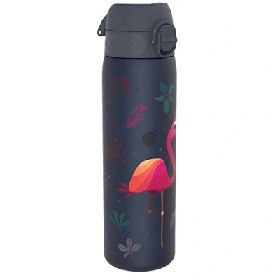 Image de Ion8 Gourde, 500ml, Anti Fuite, Facile à Ouvrir, Verrouillage Sécurisé, Lavable en Lave vaisselle, Sans BPA, Poignée de Transport, S&#039;adapte aux Porte gobelets, Nettoyer, Motif Flamant