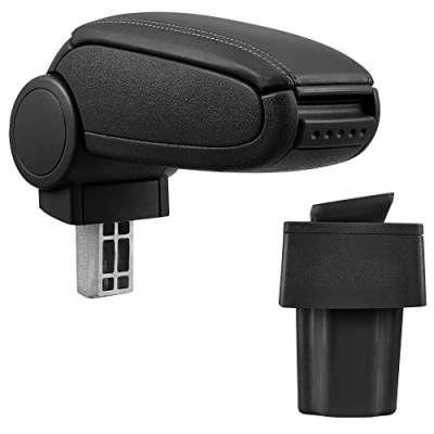 Image de Accoudoir central avec compartiment rembourré cuir synthétique noir des coutures noirs
