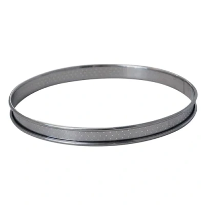 Image de De Buyer Cercle à tarte rond en inox perforé et bord roulé 24 x 2 cm Technologie AIR SYSTEM, Micro Perforations pour Cuisson Rapide Homogène, Résultat Croustillant Savoureux