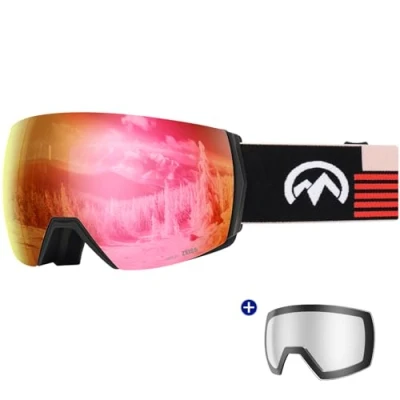 Image de OutdoorMaster Ultra Ski Goggles Lens by ZEISS, OTG Snowboard Anti fog Wide View, Magnetic Interchangeable Lens, Snow for Men &amp; Women(RubyRed Vlt 41% + ClearLens)
