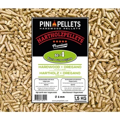 Image de PINI Granulés de bois dur № 4 pour barbecue, pizza, four, origan, 1,5 kg, griller, fumer, fumer et four à pizza