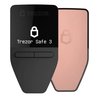 Image de Trezor Safe 3 Portefeuille Matériel Crypto Protégé par Phrase Secrète et Élément Sécurisé, Sécurité Bitcoin, Support de Plus 1 000 Cryptos, Interface Facile à Utiliser (Galactic Rose)