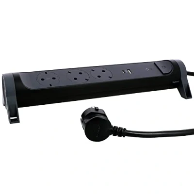 Image de LEGRAND, Multiprise rotative, 3 Prises, multiprise, Port USB A et C, Protection Contre Les surtensions intégrée avec indicateur d&#039;état (SPD), câble de 1,5 m, Noir/Gris foncé, 694512