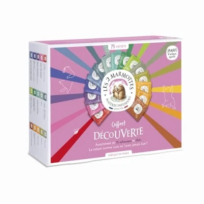 Image de Les 2 Marmottes Coffret &quot;Découverte&quot; 75 Sachets dégustation 12 Infusions Et 3 Thés Idéal En Cadeau Bien Être Relaxation S&#039;initier Aux Plantes Made In France Sans arômes ajoutés 114g