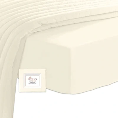 Image de Pizuna 100% Coton Pur Drap Housse 90x200 cm Ivoire Neuf, Longue Tige 400 Fils Armure Satin, de Luxe Bonnet 40 (Ivoire Neuf 1 Personne)