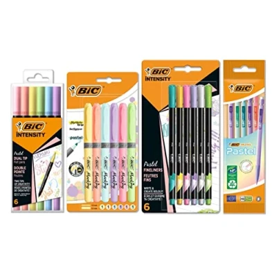 Image de BIC Kit d’écriture Pastel avec Feutres double pointe, Porte mines, Surligneurs et d&#039;écriture Corps Encres Assortis, Pack de 23