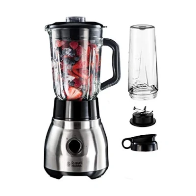 Image de Russell Hobbs Blender [Polyvalent, Puissant &amp; Rapide] Essential (Bol en verre 1,5L + Gourde Nomade, 4 Lames acier Inox, 2 vitesses, Smoothie, Utilisation Nettoyage facile) Mixeur 23821 56