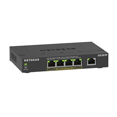 Image de NETGEAR Switch 5 Ports Gigabit Ethernet PoE (GS305PV3) avec 4 PoE+ à 63 W, Montage sur Un Bureau ou en Rack, Ultra Silencieux