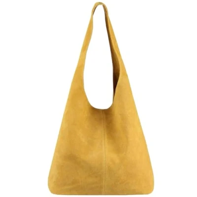Image de Modarno sac à bandoulière pour femme en daim pochette, cuir véritable femme, Jaune Ocre