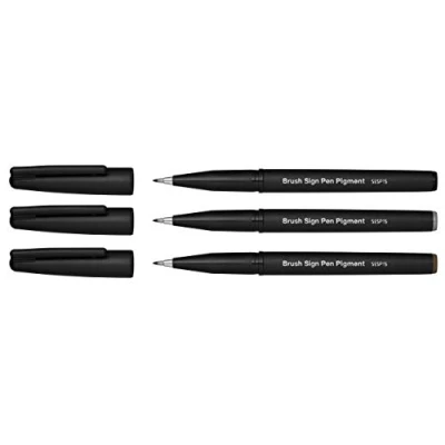 Image de Pentel SESP15 Brosse Sign Pen pigment feutre pointe fibre flexible 3 pcs (noir, gris, sépia)