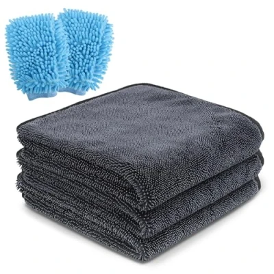 Image de Lrocotanc Kit de Nettoyage Voiture 3 Chiffons en Fibre Carbone et 2 Gants Lavage Microfibre Séchage Convient pour Le