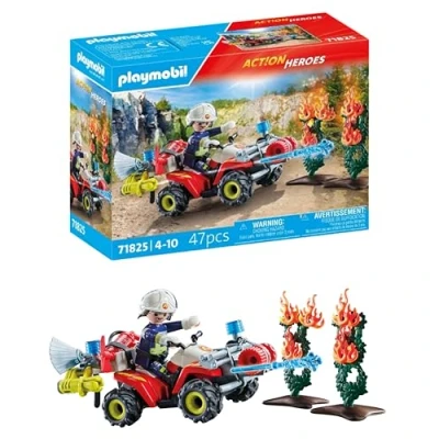 Image de PLAYMOBIL Action Heroes Quad de Pompiers éteint Un feu haie Véhicule Pompier Jouet pour Enfants à partir 4 Ans 71825