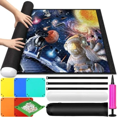 Image de Purpledi Tapis de Puzzle, Rangement en Feutre pour Puzzle jusqu&#039;à 1000 1500 2000 3000 pièces, Rouleau Roll Up Mat, Économiseur Pliable avec Pompe Gonflable