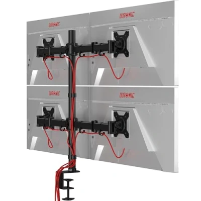 Image de Duronic DM254 Support quadruple 4 écrans PC pour bureau à pince Rotatif / Inclinable Pivotable