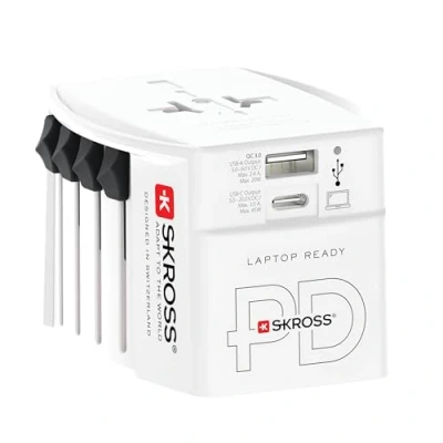Image de SKROSS MUV USB AC45PD Con Cavo C (160cm) Adattatore Universale da Viaggio a 2 Poli + 1x &amp; 1 x 45W Tensione e Potenza: 100V 250W/250V 625W per PC portatili, Tablet Smartphone