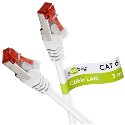 Image de goobay 92760 Câble CAT 6 réseau Lan/cable ethernet/pour Gigabit Ethernet S FTP/câble patch doublement blindé avec connecteur RJ45 / 3m blanc