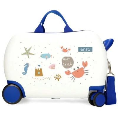 Image de Enso Mr Crab Valise pour Enfant Blanche 45 x 31 20 cm Rigide ABS 27,9 L 1,8 kg 2 Roues Bagage Main, Blanc,