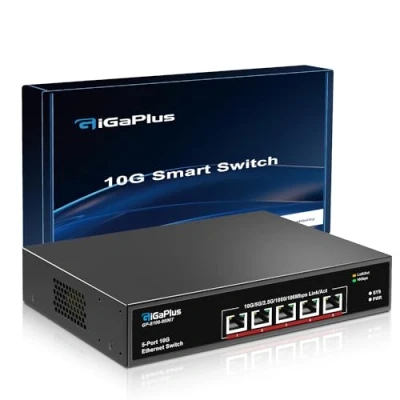 Image de commutateur Ethernet 5 ports 10 Go non géré avec RJ45 G, réseau GiGaPlus Gbe facile pour NAS PC, routeurs WiFi7, carte G/adaptateurs 100 Gbit/s. Capacité de